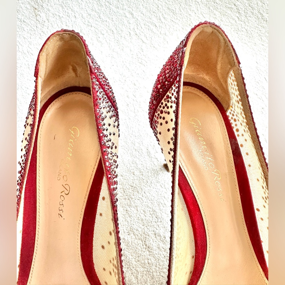 Gianvito‎ Rossi Rania 105 crystal-embellished pumps EU 38 US 8 red heels - Picture 10 of 14
